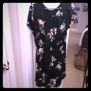 Black Floral Capped Sleeve Dress